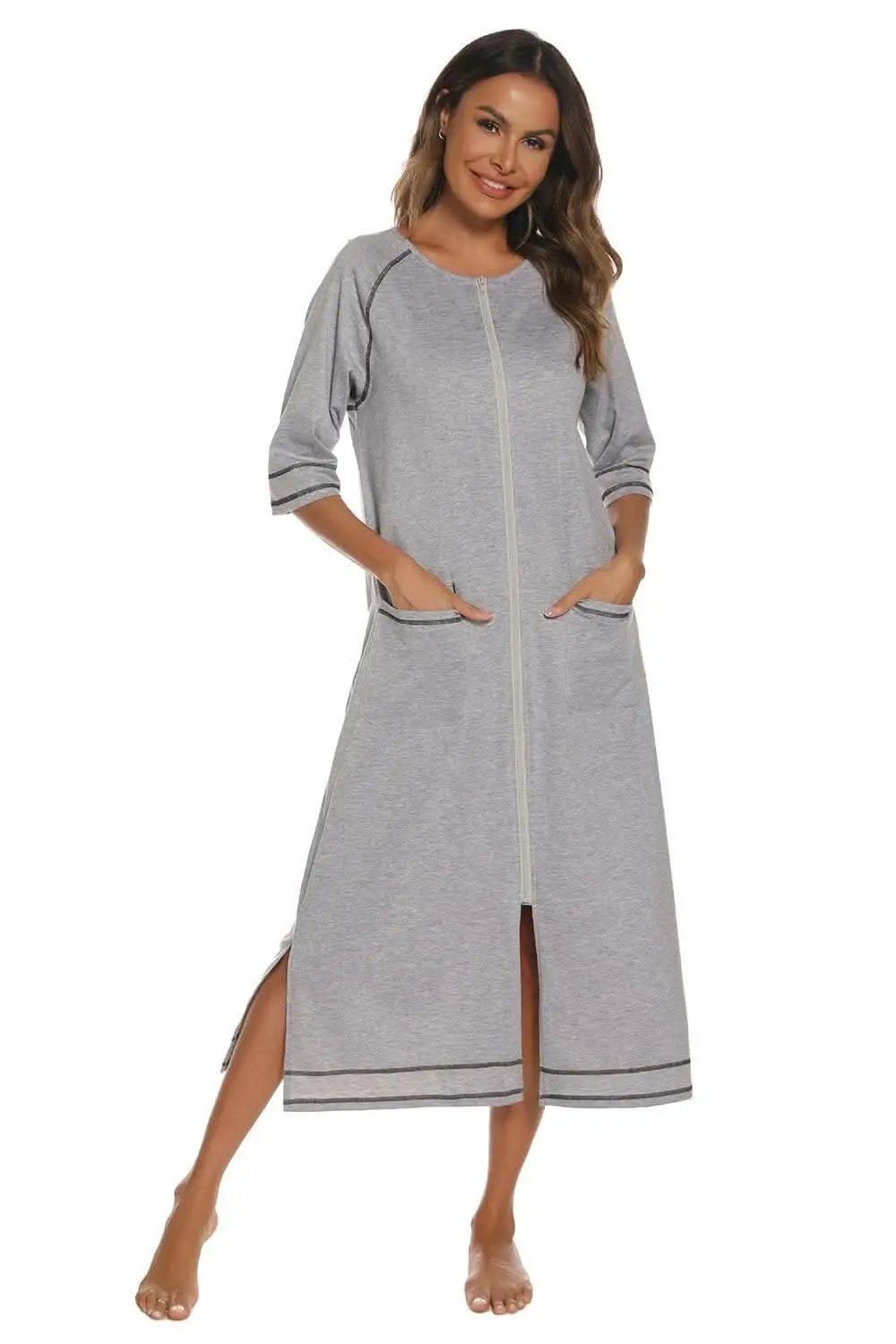 Elegant zip night dress with pockets - Love Salve